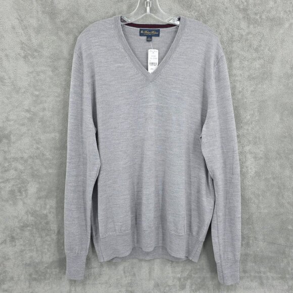 Brooks Brothers V Neck Sweater L Grey Merino Wool Long Sleeve Lightweight New - Picture 9 of 9